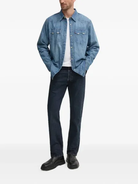 Proste jeansy Levi's 501 w paski ze stretchu dzwony niebieskie