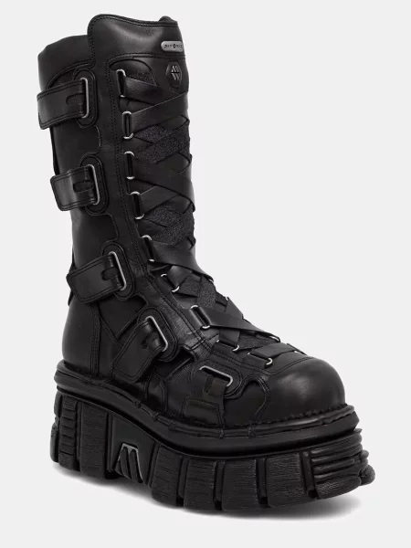 New Rock cizme pentru femei din piele ITALI NEGRO NOMADA NEGRO TOWER negru
