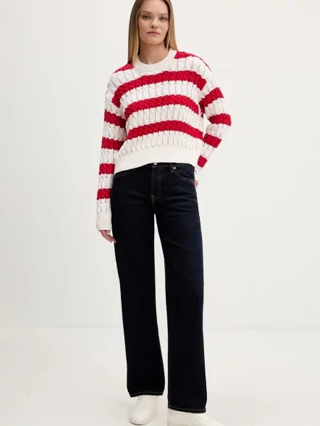 Tommy Jeans pulover bombažen rdeča
