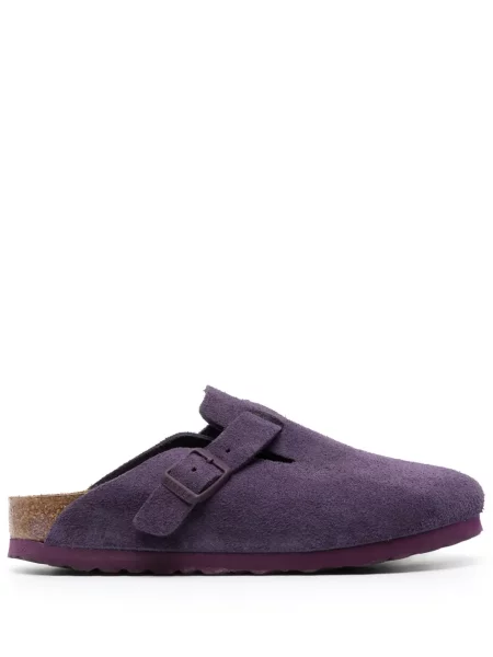 Papuci Birkenstock din piele de căprioară cu autograf violet