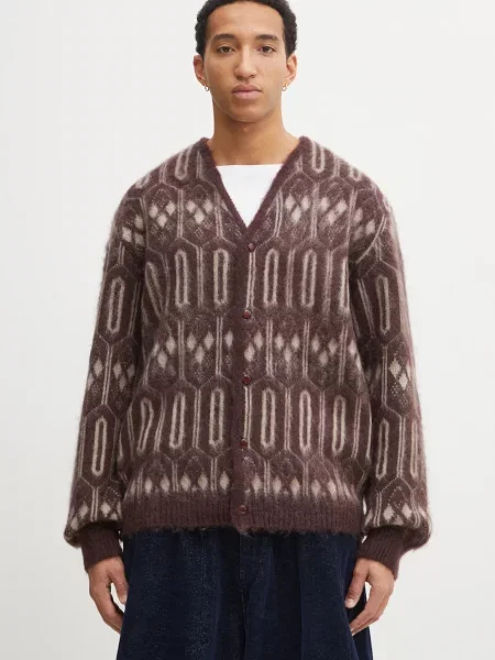 Needles cardigan cu mohair Geometric bordo