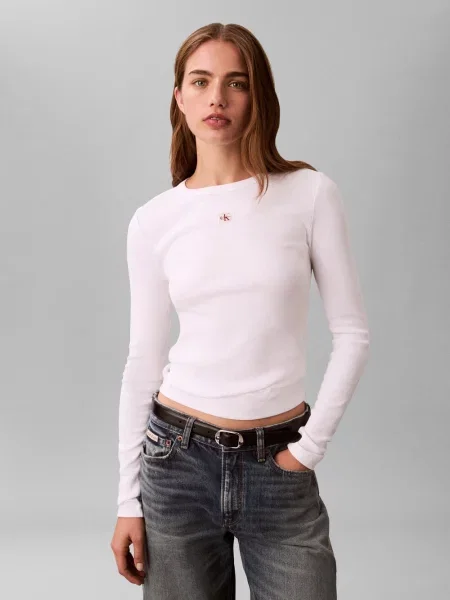 Bluzka Calvin Klein Jeans z długim rękawem biała