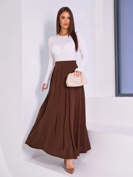 Спідниця максі ISSA Plus темно-коричневий комбінований верх коричнева