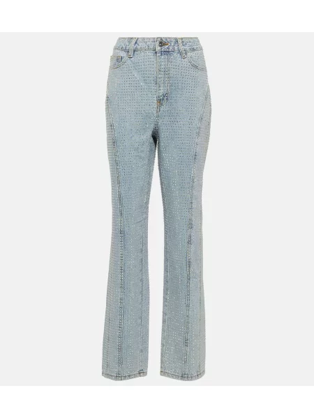 Blugi drepți Self-portrait cu talie înaltă albastru