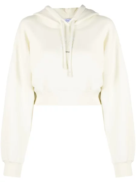 Decupat hanorac cu glugă Off-white cu perle alb
