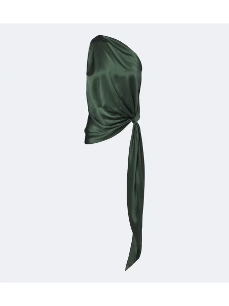 Top The Sei din satin drapat cu un umăr gol verde