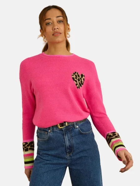 Love & roses Pulover maro deschis / verde limetă / roz negru