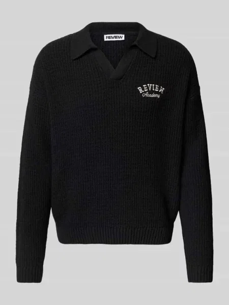 Sweter z dzianiny z wyhaftowanym logo Review czarny