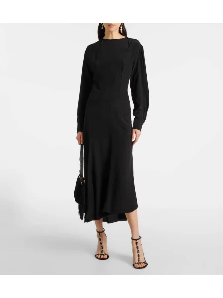 Rochie maxi Isabel Marant de mătase cu volane de costum negru