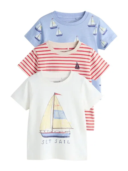 Next Tricou nisipiu / albastru deschis / roșu alb