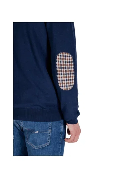 Sweter Aquascutum z wełny merino w kratę niebieski