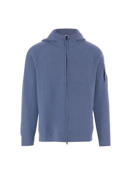 Lniany sweter C.p. Company z kapturem niebieski