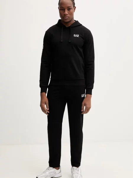 Pánska mikina Emporio Armani Train Logo Series Extended Logo Hoodie black / white čierna