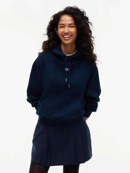 Tommy Jeans Mikina námornícka modrá / čerešňová biela