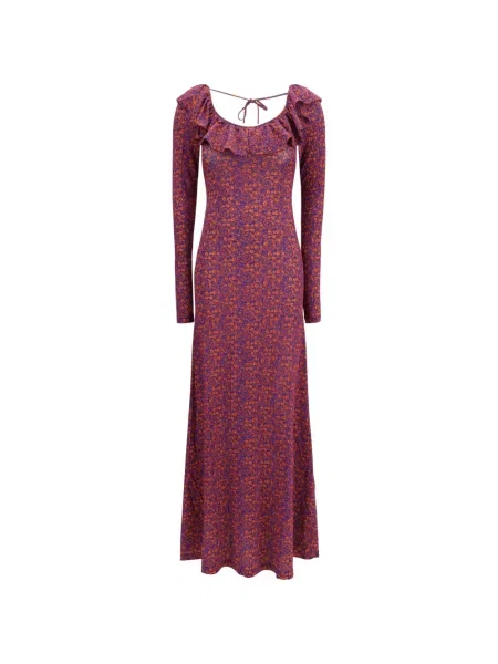 Rochie maxi Kristina Ti cu model floral cu imagine de costum violet