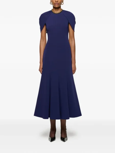 Sukienka midi Roland Mouret do kolan garniturowa niebieska