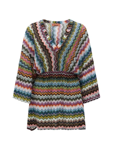 Rochie Missoni cu decolteu în V de costum alb