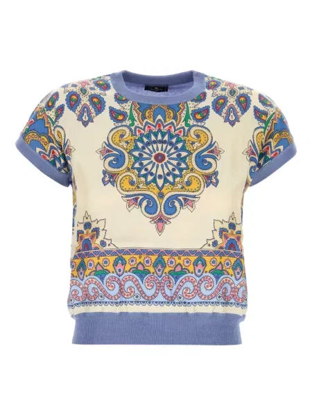 Top Etro cu imagine cu model paisley scurt albastru