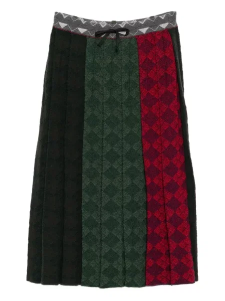 Карирана миди пола Yanyan Knits до коляното кафяво