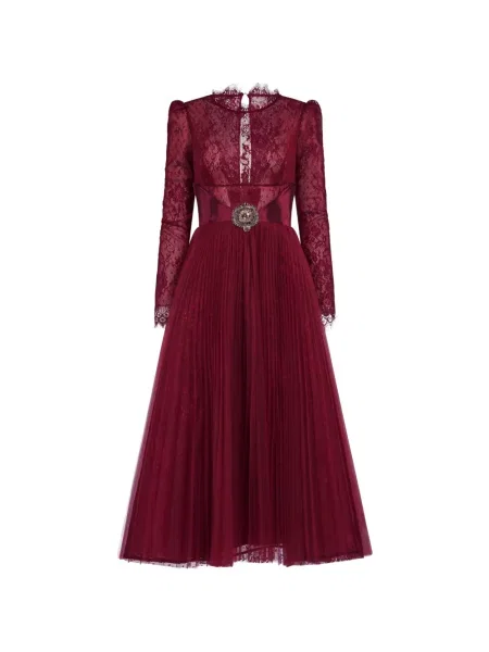 Rochie Araftu plisată din dantelă de costum roșu