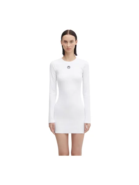 Marine Serre sukienka Moon Logo Ribbed Jersey mini rozkloszowana biały