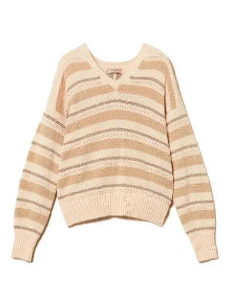 Pulover Twinset cu dungi cu decolteu în V
