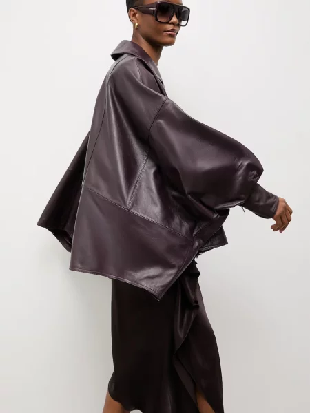 Answear.LAB kurtka oversize skórzana BALO bordowa