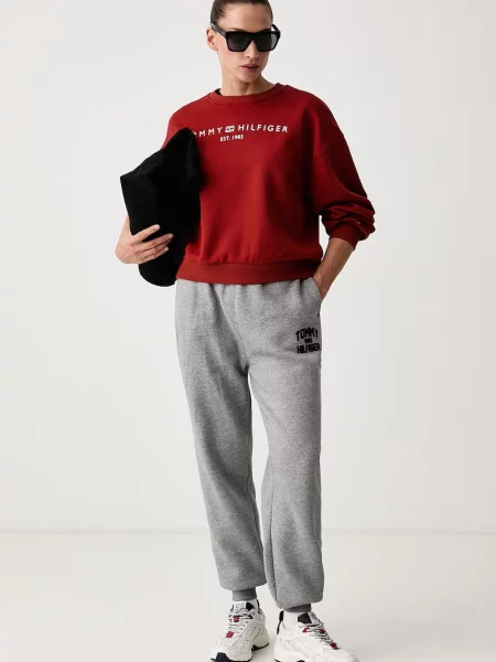 Tommy Hilfiger teplákové nohavice dámske s bavlnou sivá