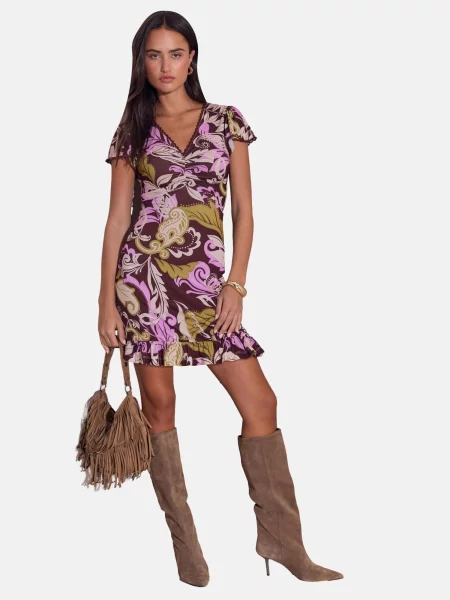 Lipsy Rochie ciocolatiu / oliv / mov orhidee roz