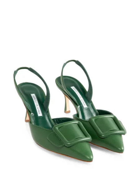 Pantofi cu toc Manolo Blahnik cu cataramă slingback verde