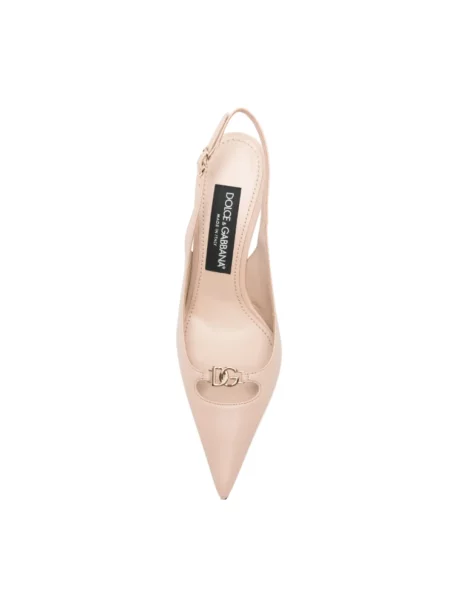 Czółenka Dolce And Gabbana skórzana z logo beżowa