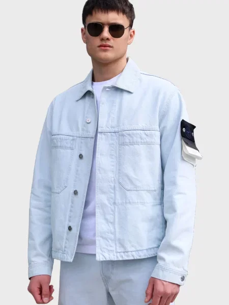 Джинсова куртка Stone Island з камінням блакитна