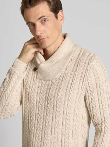 Sweter z dzianiny ze stójką Jack & Jones Premium beżowy