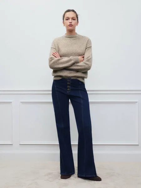 Sweter z ażurowym półgolfem piaskowy Teen XS MANGO TEEN