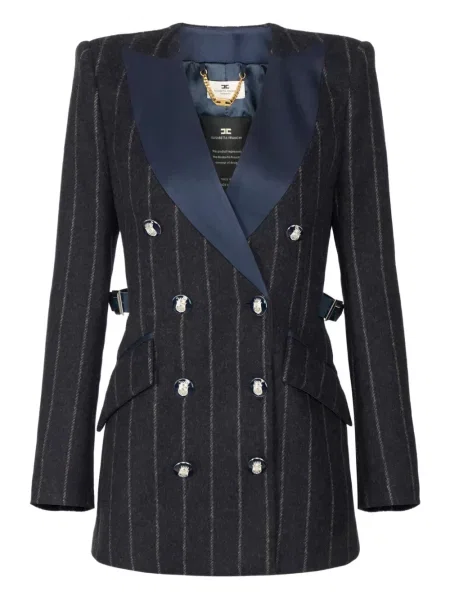 Sacou Elisabetta Franchi din satin cu dungi albastru