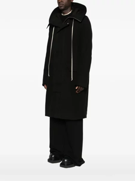 Palton Rick Owens cu glugă cu cordon negru