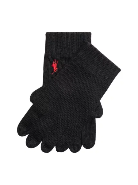 Rękawiczki z palcami z wełny z wyhaftowanym logo Polo Ralph Lauren czarne