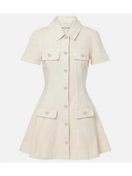 Rochie din denim Self-portrait alb