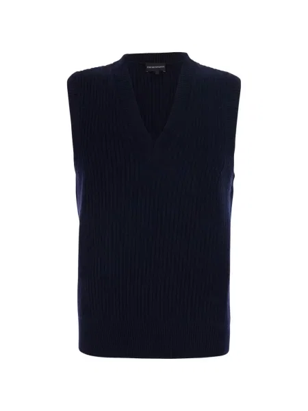 Vestă Emporio Armani tricotate cu decolteu în V albastru