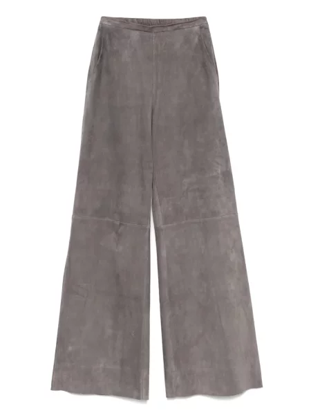 Pantaloni Forte_forte din piele de căprioară gri