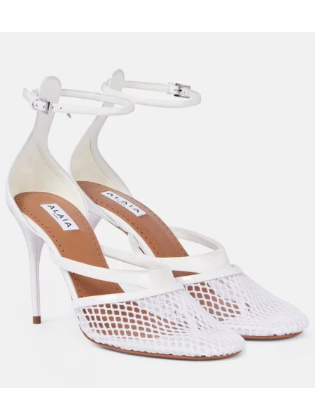 Pantofi cu toc Alaïa din piele de lac alb