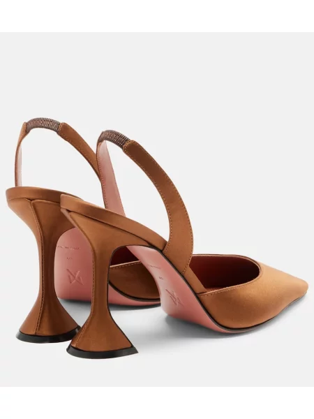 Pantofi cu toc Amina Muaddi din satin slingback maro