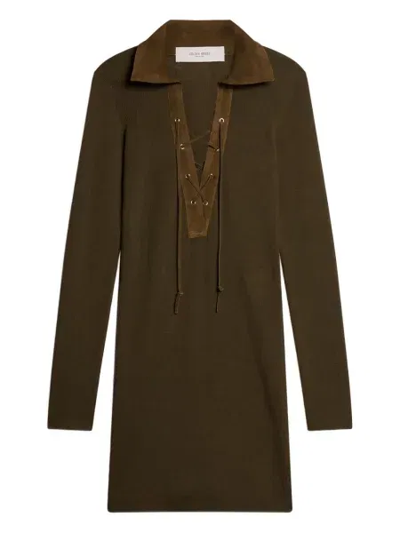 Rochie mini Golden Goose cu șireturi tricotate de costum verde