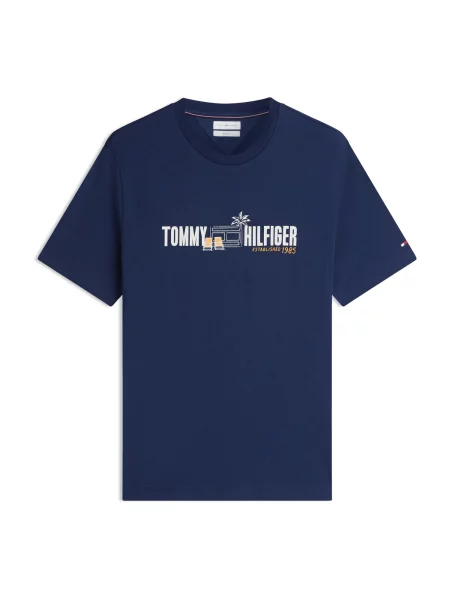 TOMMY HILFIGER Tricou bleumarin / galben auriu alb