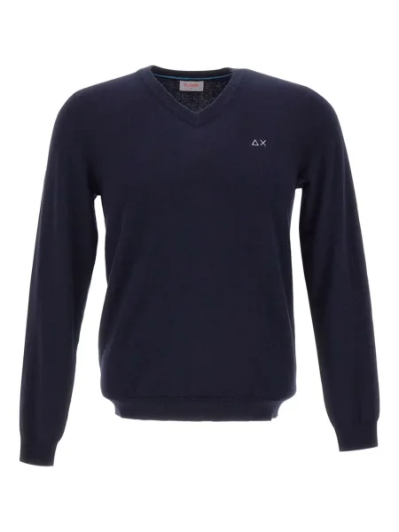 Pulover Sun68 cu broderie cu decolteu în V albastru