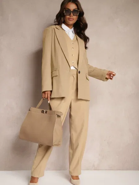 Pantaloni largi cu stil costum Verati bej