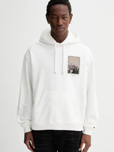 Dukserica Tommy Jeans s kapuljačom s tiskom bež