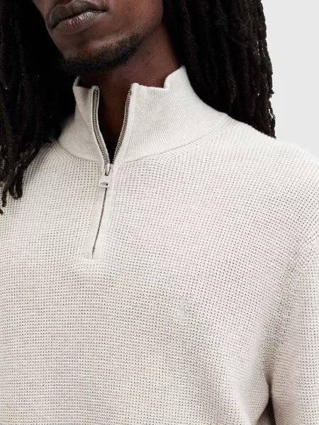AllSaints sweter z domieszką wełny ASPEN z golferm beżowy