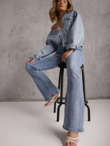 Casualowe Jeansy Flare Regular Waist z Bawełną Joshea niebieskie