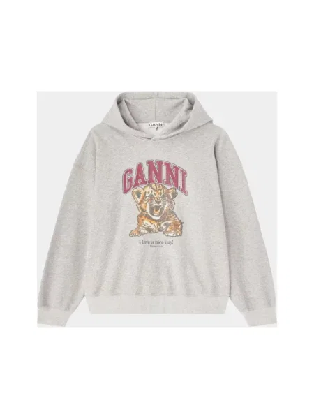 Bluza z kapturem Ganni w tygrysie prążki szara